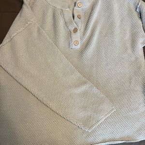 Gray oversized Amazon sweater with buttons, size medium, runs very oversized